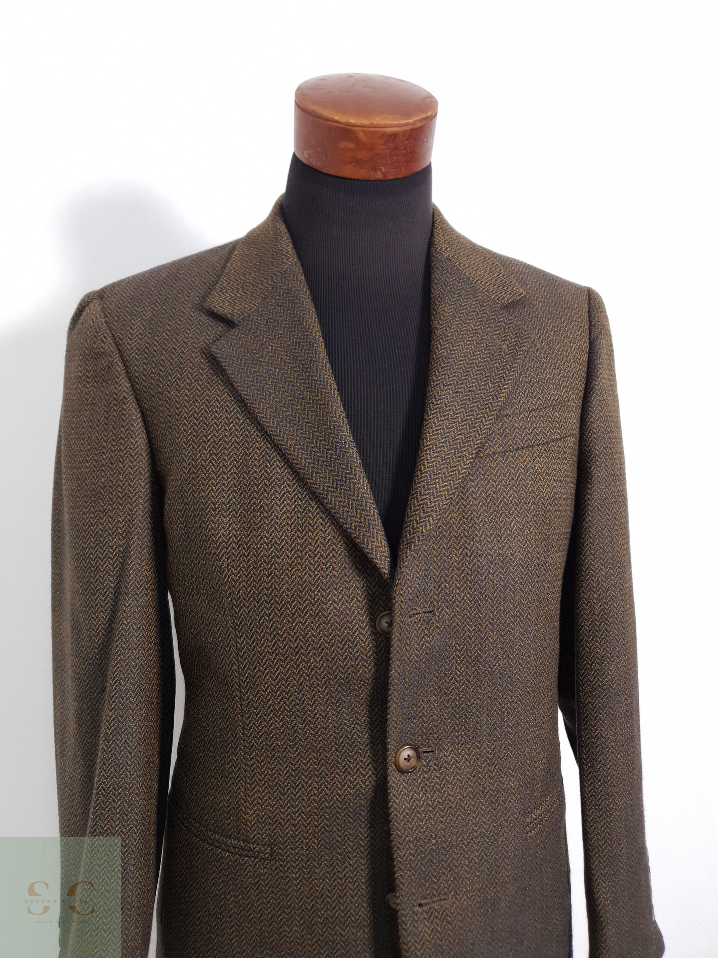 Geoffrey Beene Vestón espiguilla Dorado con azul Talla M 5