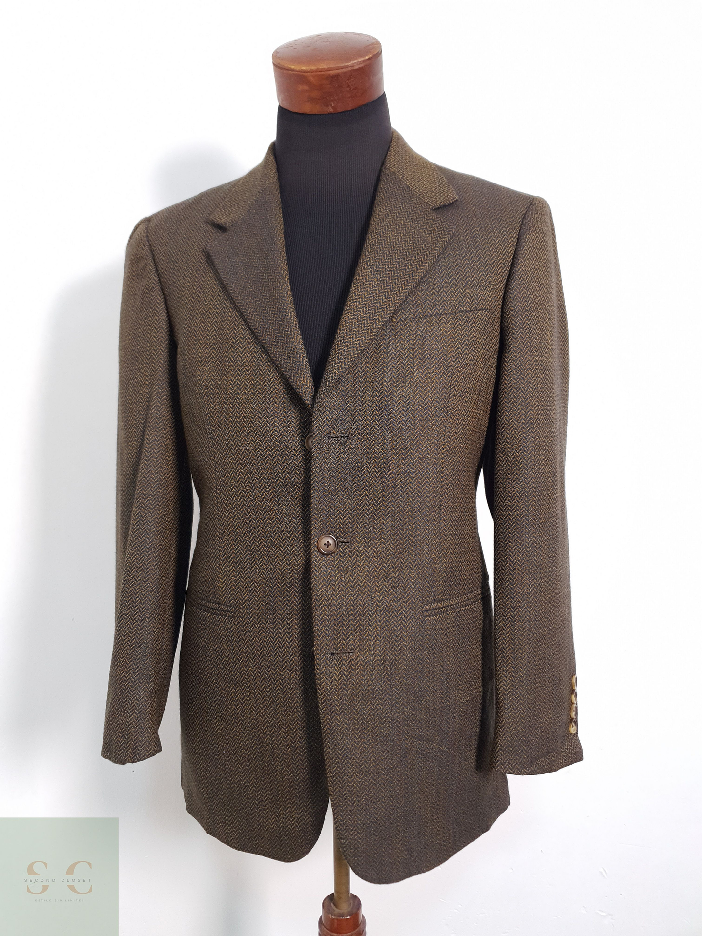 Geoffrey Beene Vestón espiguilla Dorado con azul Talla M 6