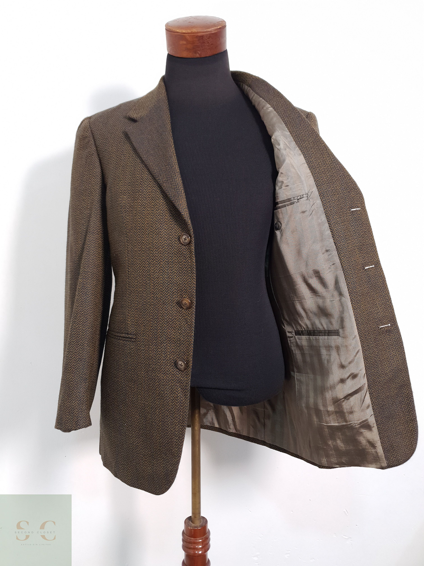 Geoffrey Beene Vestón espiguilla Dorado con azul Talla M 1