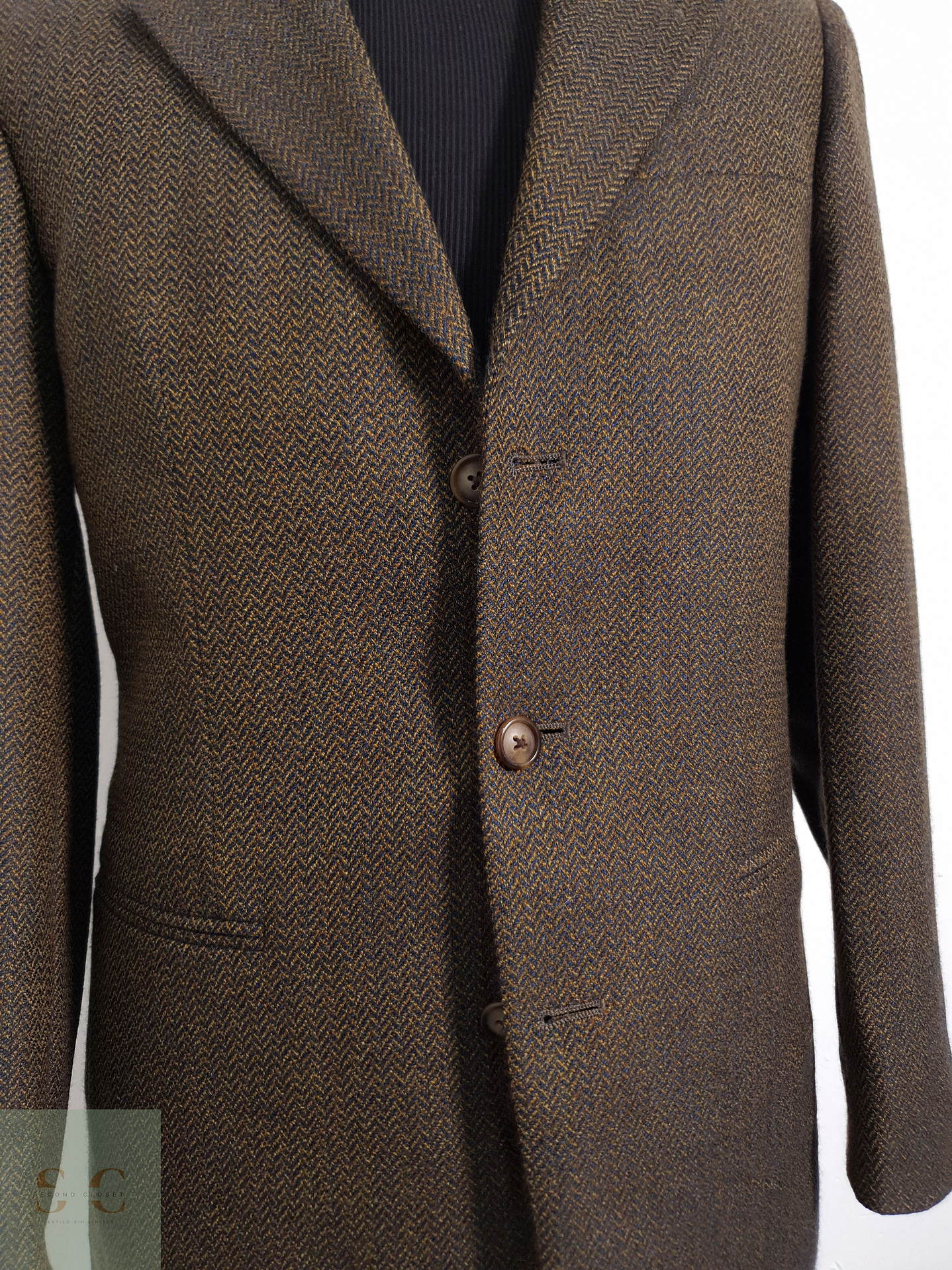 Geoffrey Beene Vestón espiguilla Dorado con azul Talla M 8