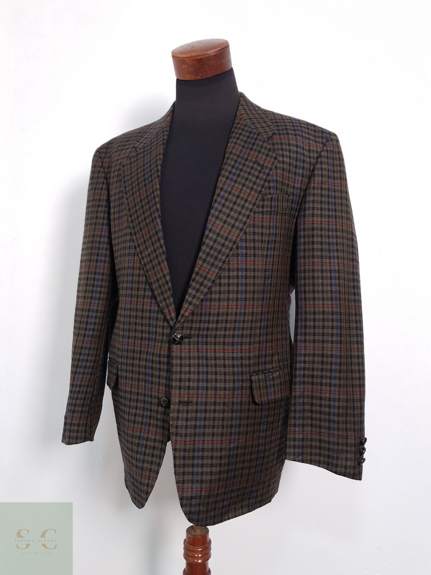 First Class Vestón pata de gallo Café verdoso Talla XL 1