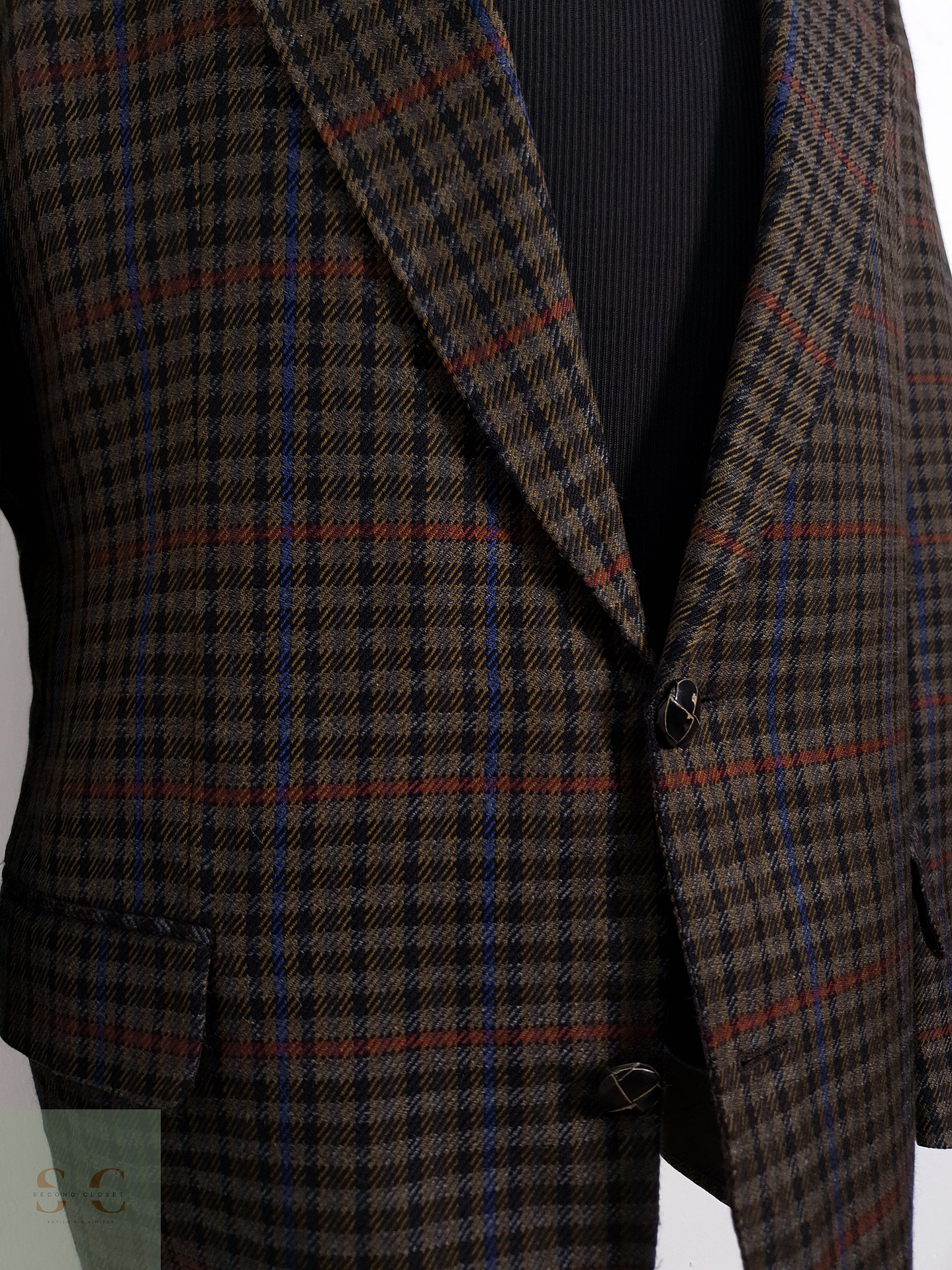 First Class Vestón pata de gallo Café verdoso Talla XL 6