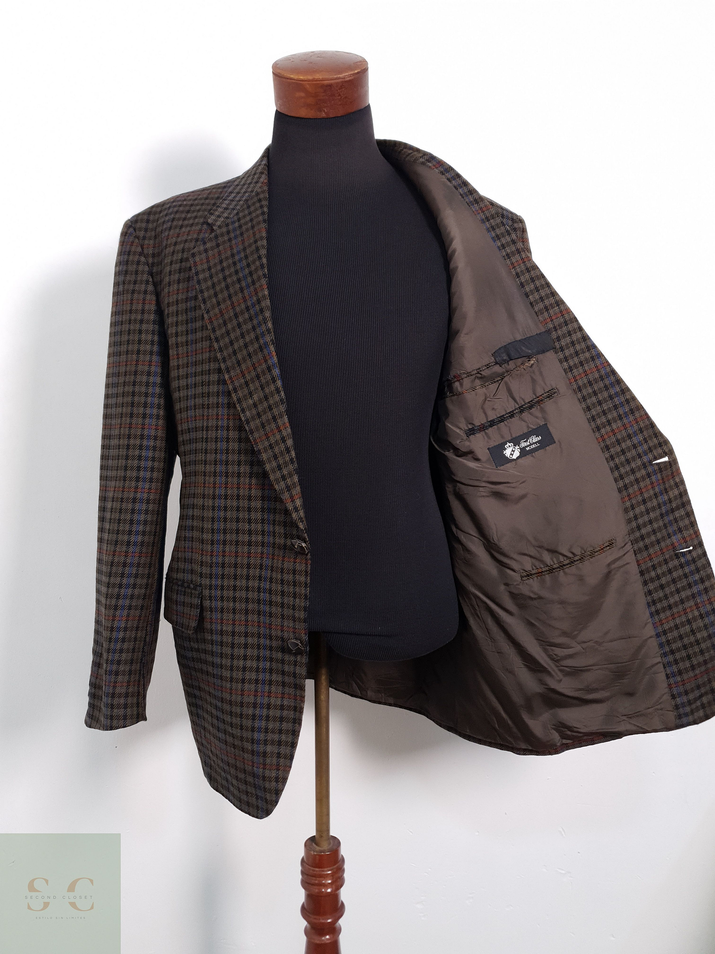 First Class Vestón pata de gallo Café verdoso Talla XL 8