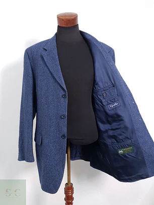Blazer Cyrillus lana virgen azul espiga clásico elegante TALLA XXL