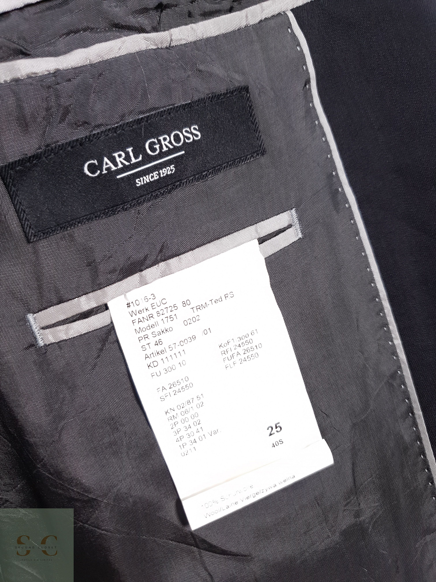 Carl Gross Vestón clásico Negro Talla M 7