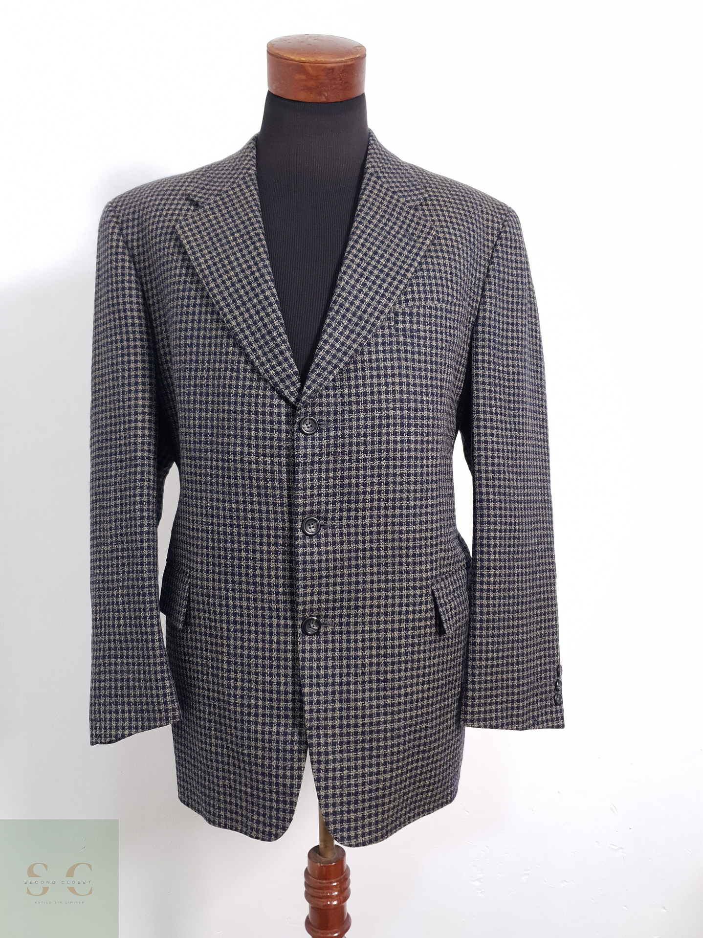 Benvenuto Vestón microcuadro Azul y beige Talla L 1