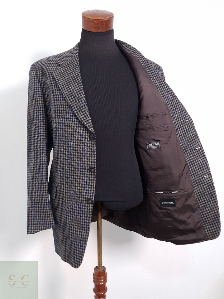 Benvenuto Vestón microcuadro Azul y beige Talla L 4