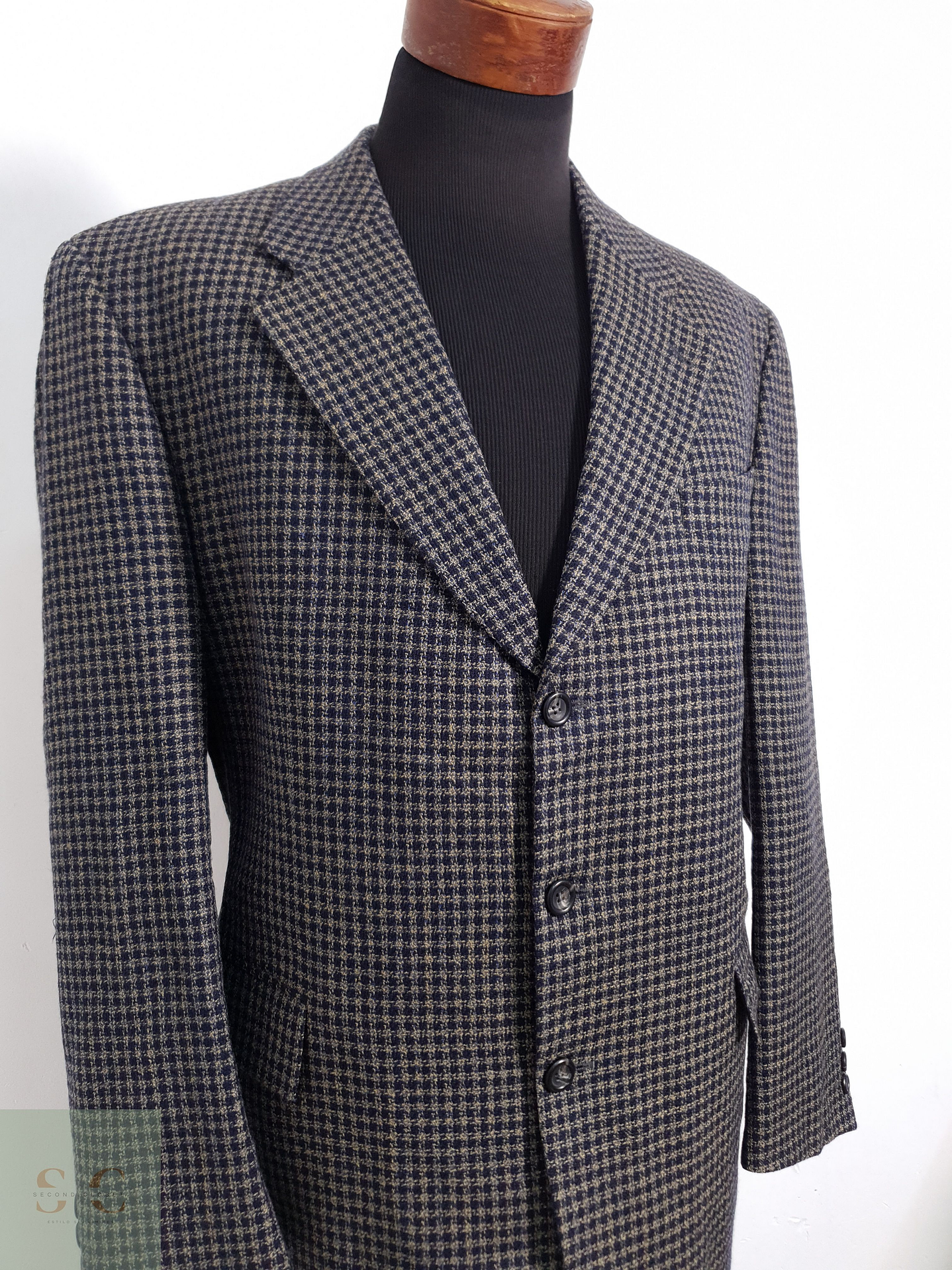 Benvenuto Vestón microcuadro Azul y beige Talla L 6