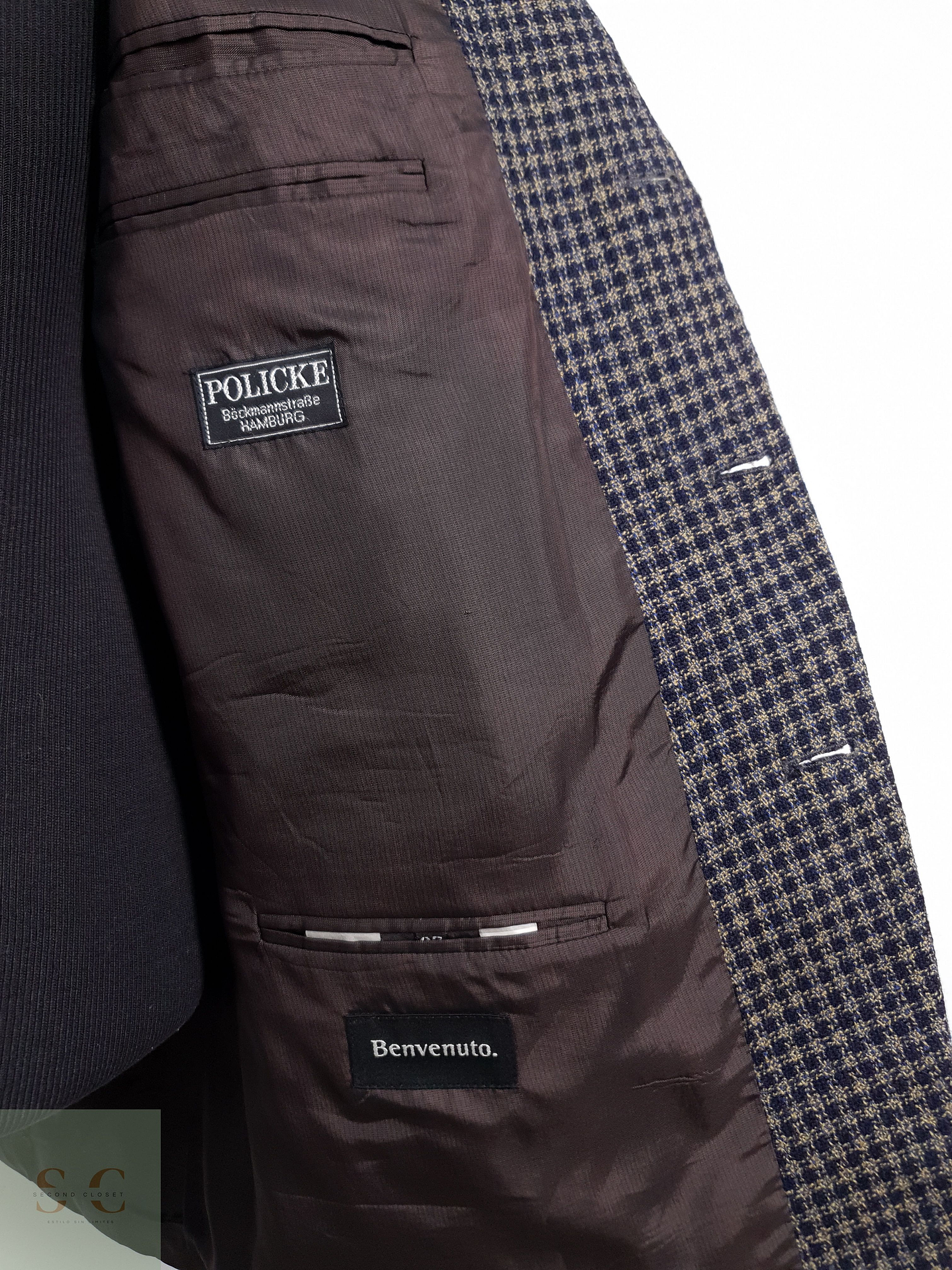 Benvenuto Vestón microcuadro Azul y beige Talla L 7