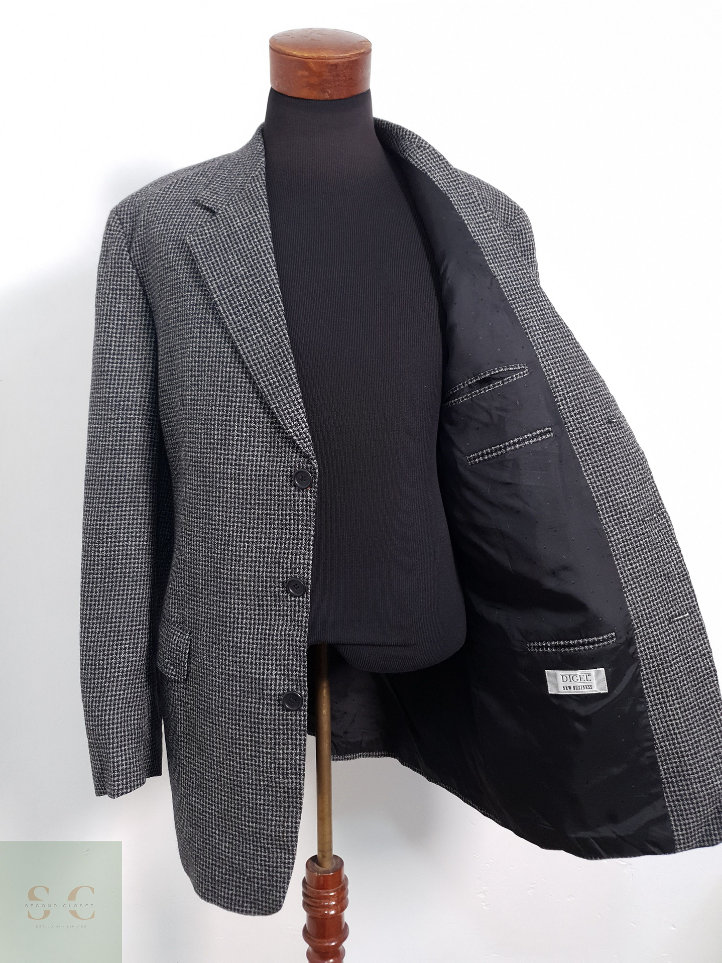 Digel Vestón microcuadro Plomo con negro Talla XL 4