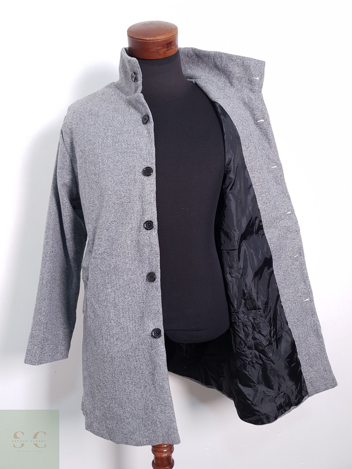 Abrigo Hombre Gris Basico Mezcla Lana Talla L 2