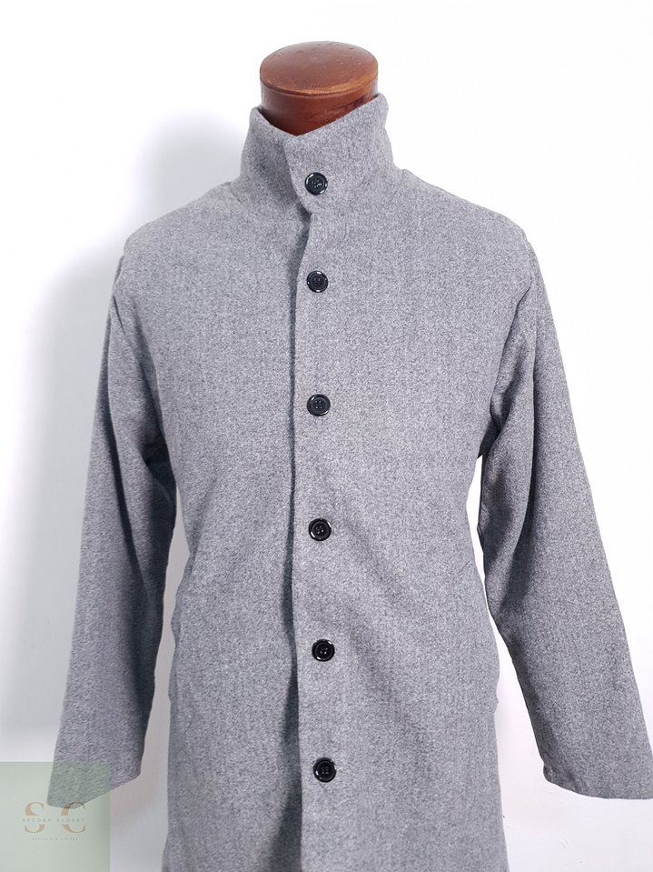 Abrigo Hombre Gris Basico Mezcla Lana Talla L 3