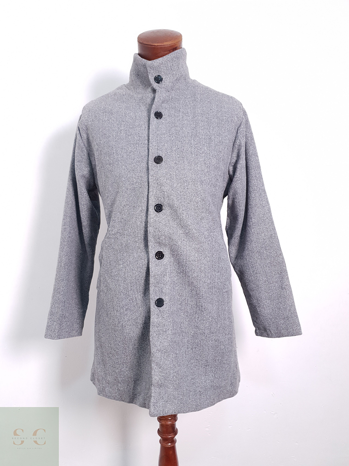 Abrigo Hombre Gris Basico Mezcla Lana Talla L 1