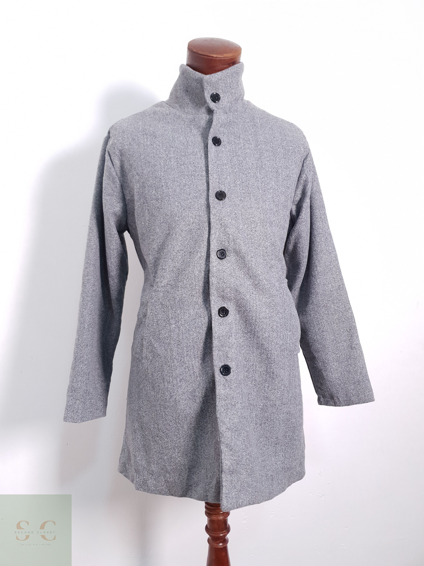 Abrigo Hombre Gris Basico Mezcla Lana Talla L 4