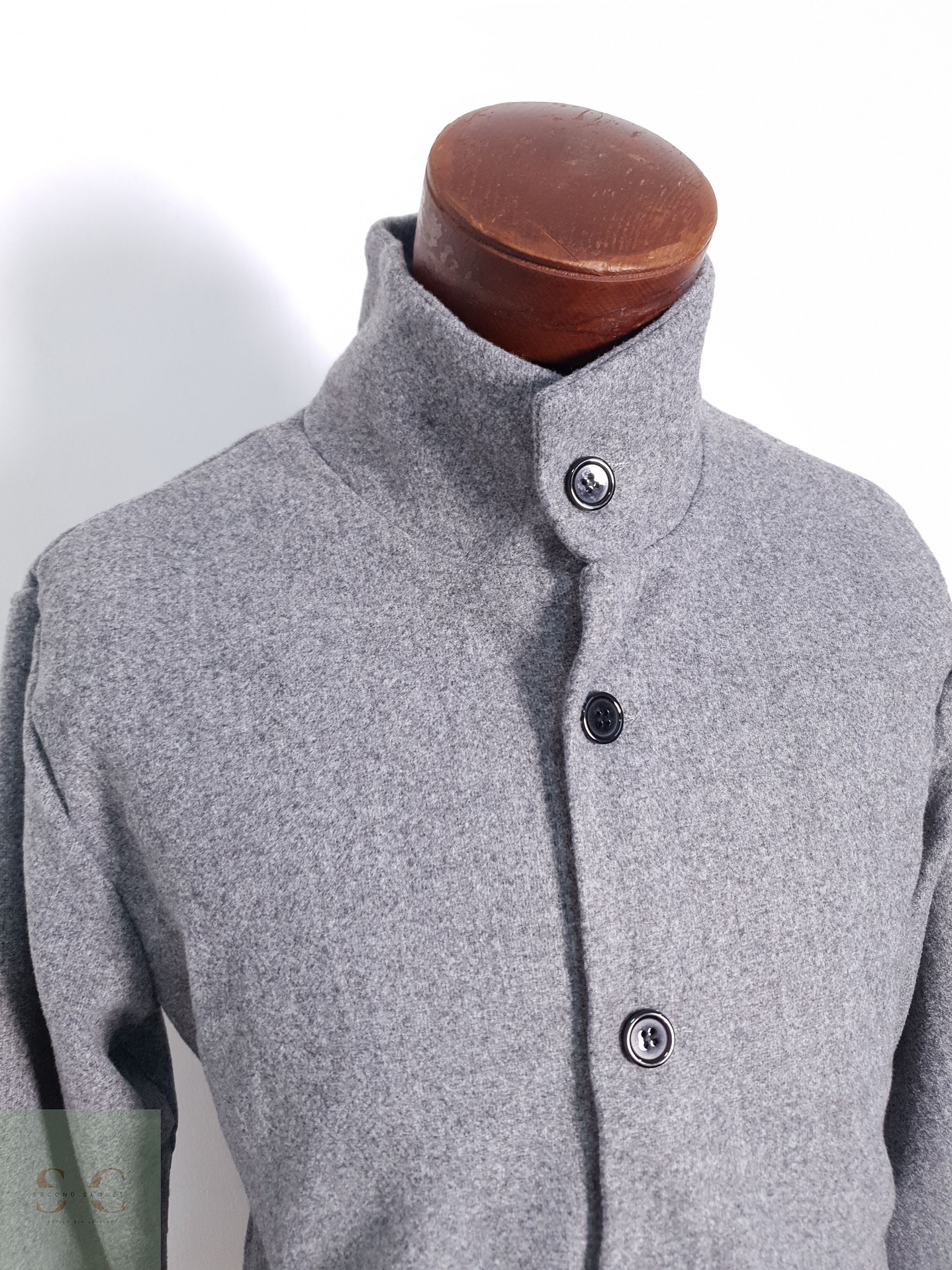 Abrigo Hombre Gris Basico Mezcla Lana Talla L 5