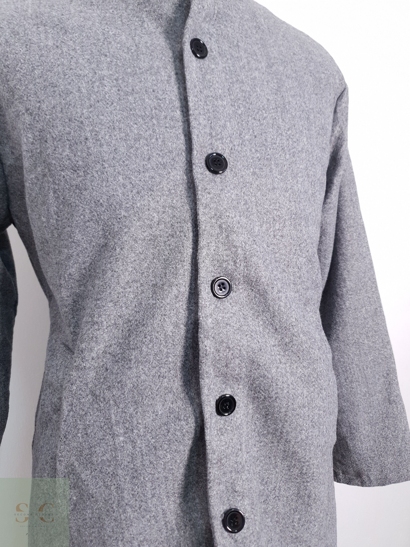 Abrigo Hombre Gris Basico Mezcla Lana Talla L 6