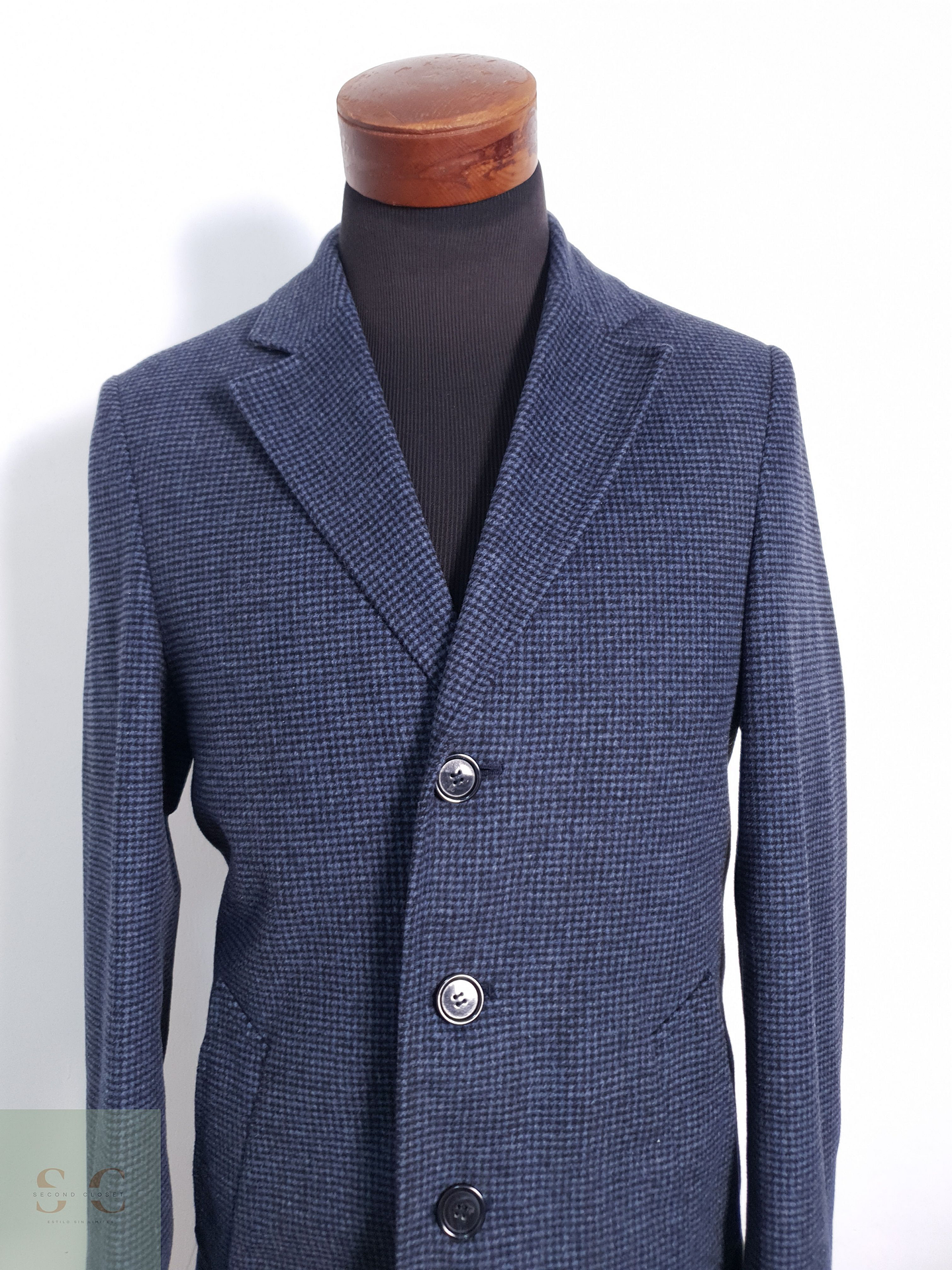 Abrigo Hombre M&S Gris Oscuro Con Micro Patrón Talla S 2