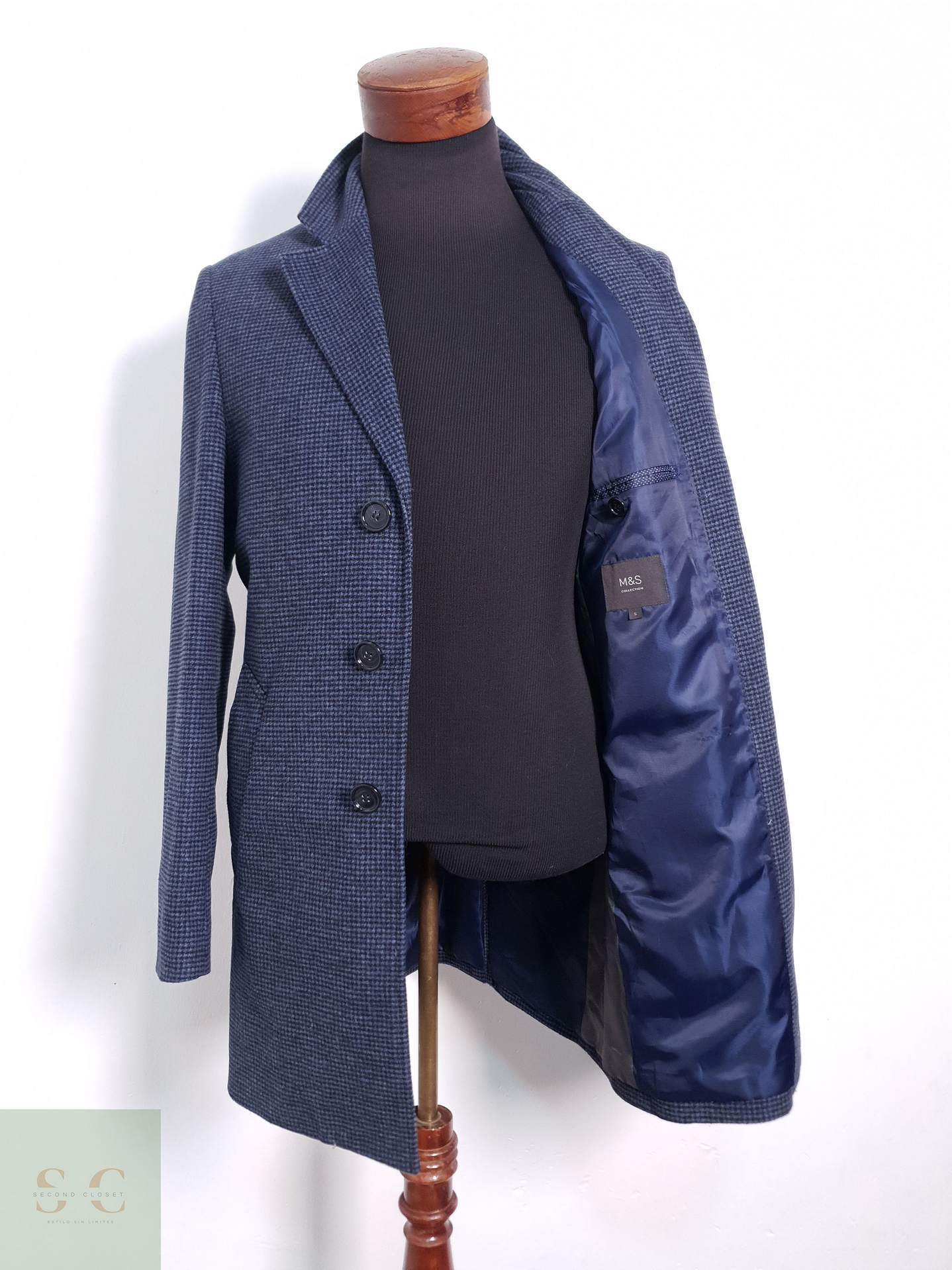 Abrigo Hombre M&S Gris Oscuro Con Micro Patrón Talla S 9