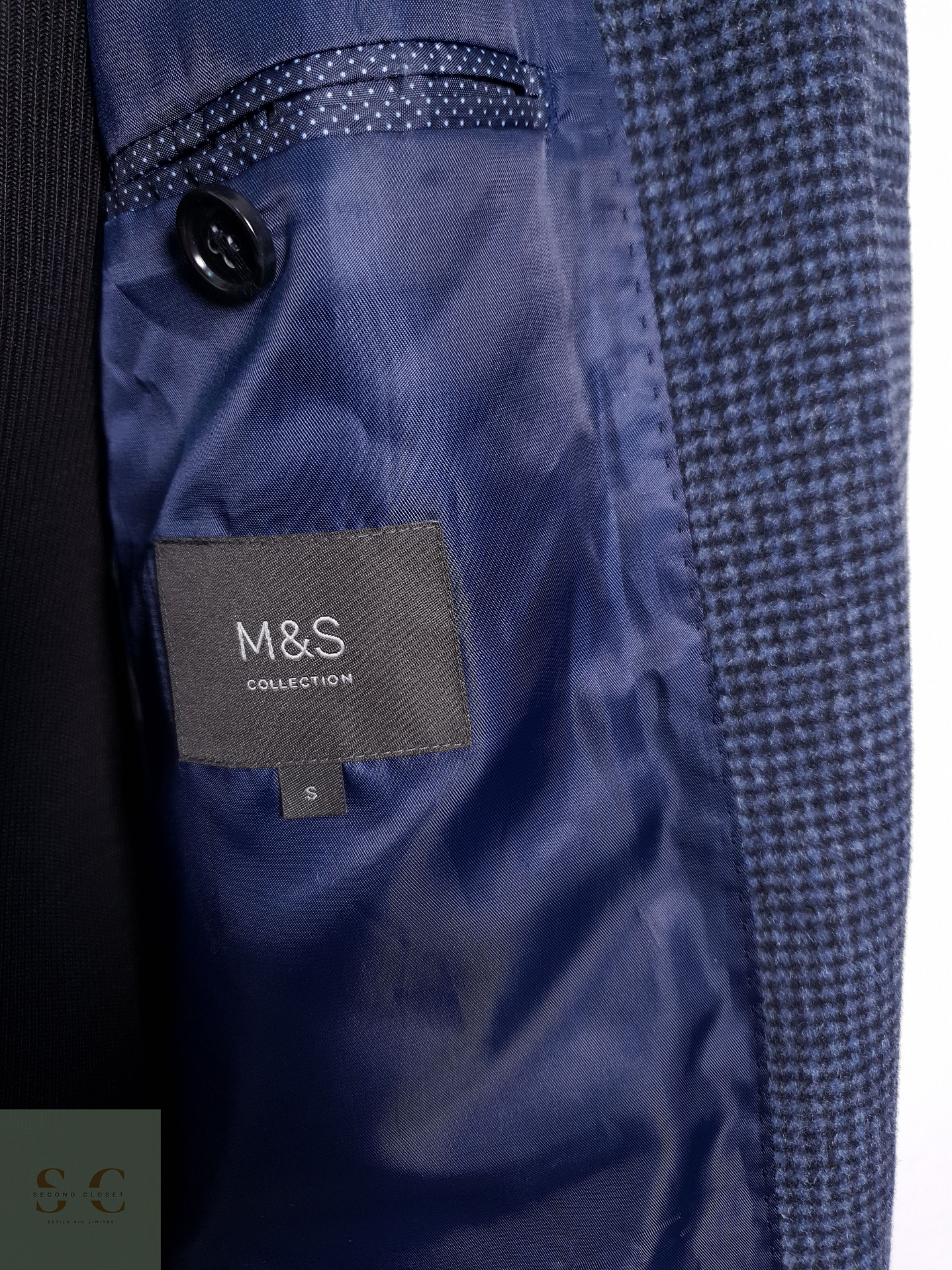 Abrigo Hombre M&S Gris Oscuro Con Micro Patrón Talla S 10