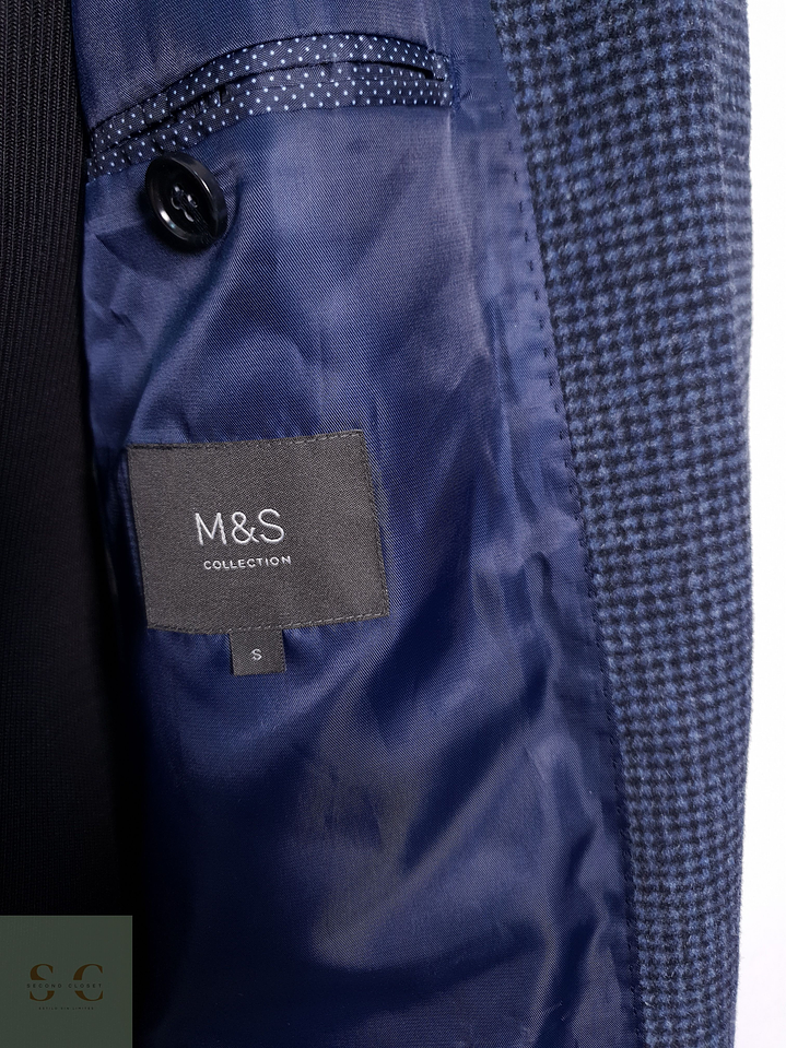 Abrigo Hombre M&S Gris Oscuro Con Micro Patrón Talla S 10