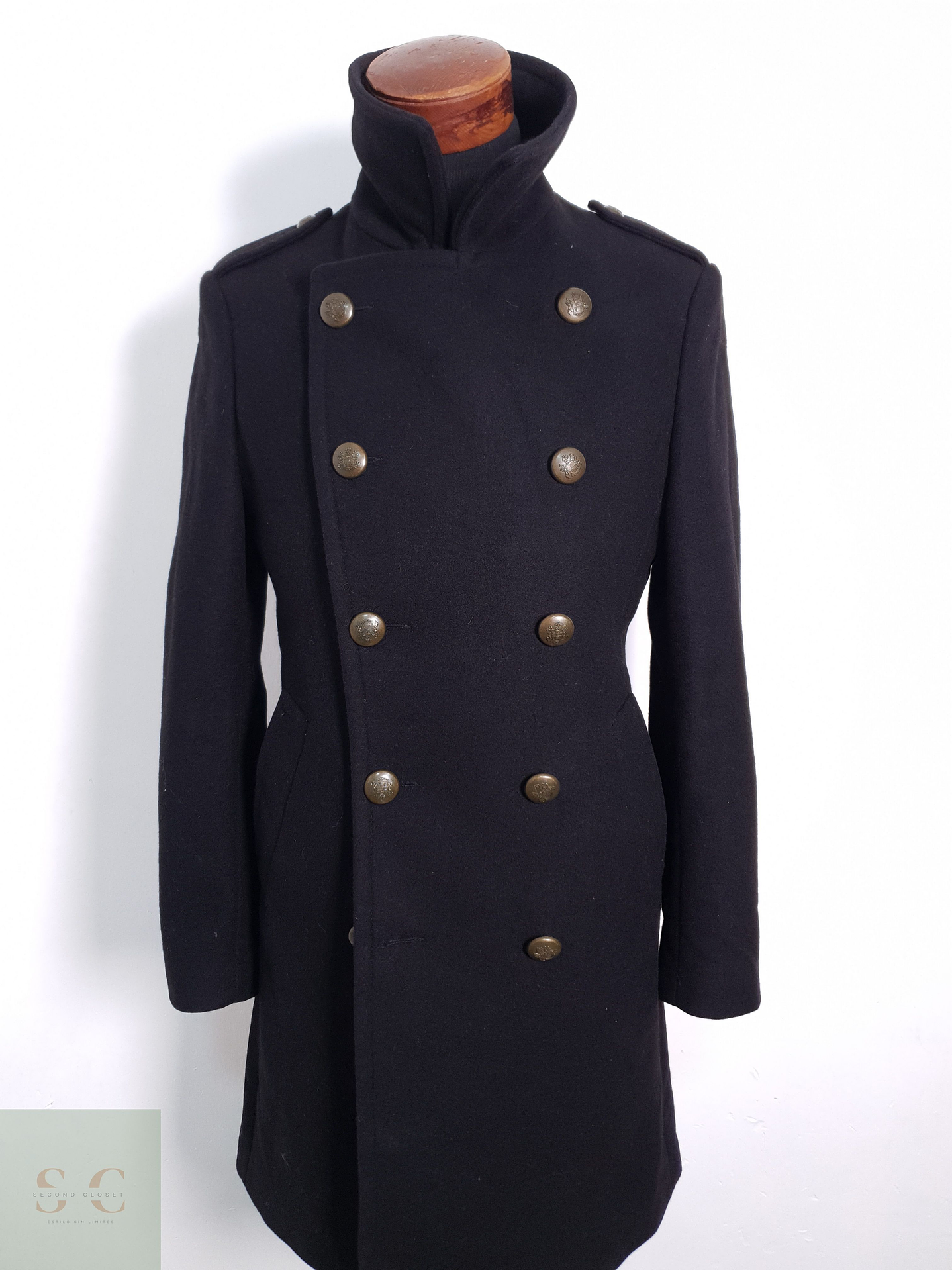 Abrigo Hombre Zara Man 80% lana Negro Talla S 6