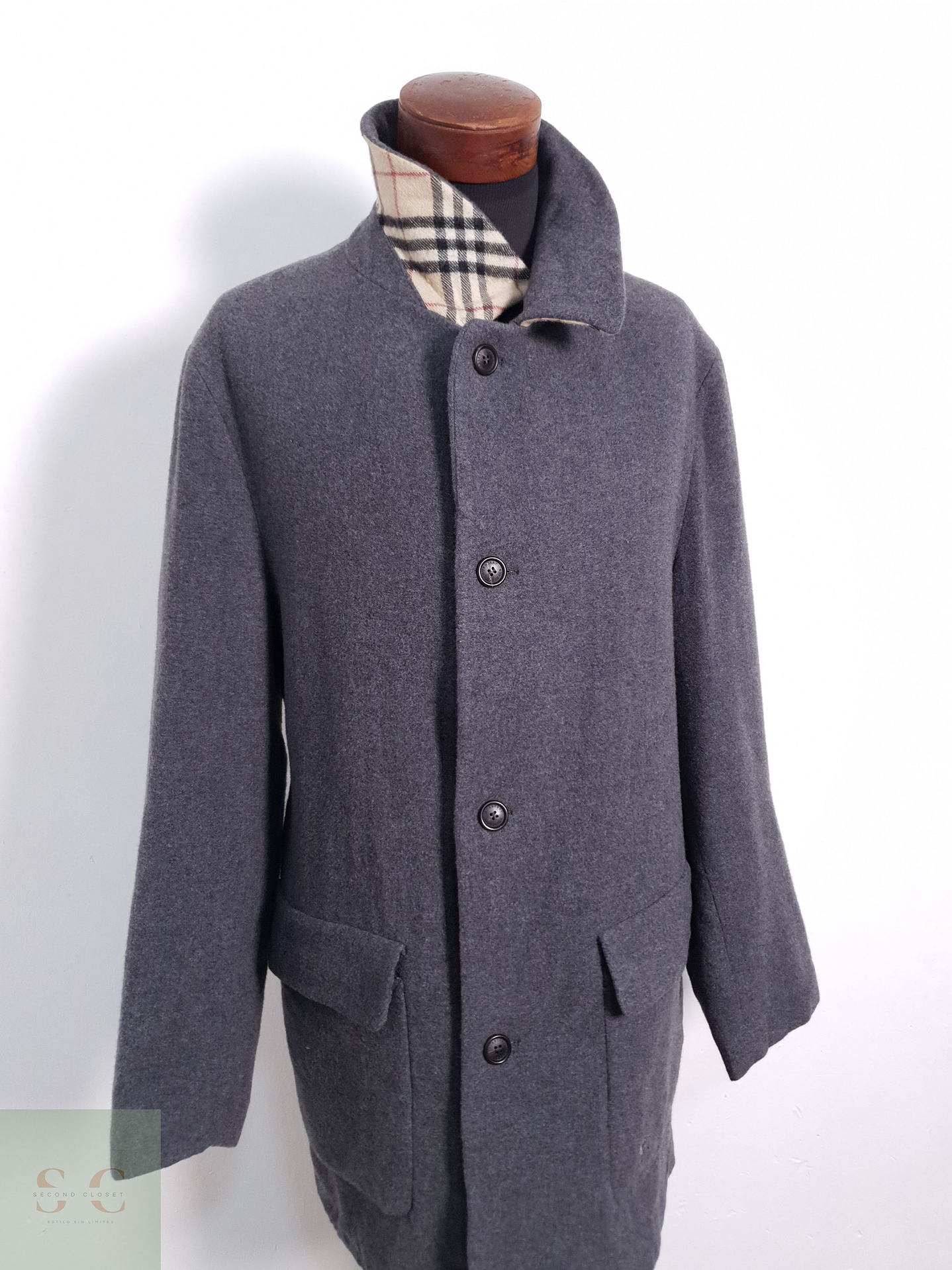 Abrigo Hombre Burberry 100% lana virgen Gris Talla LXL 3