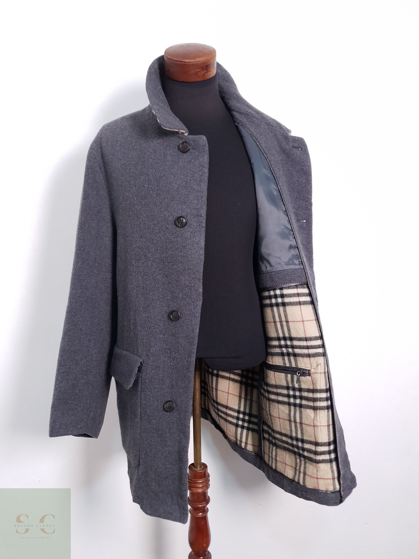 Abrigo Hombre Burberry 100% lana virgen Gris Talla LXL 5