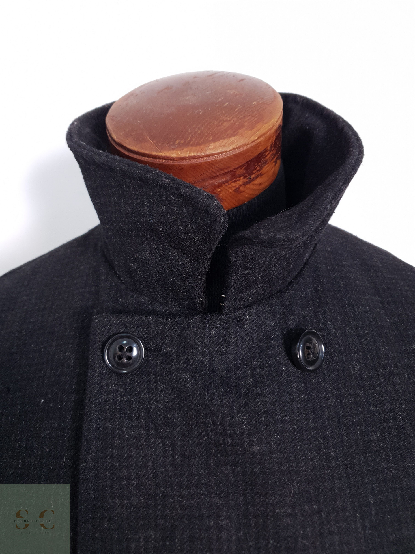 Abrigo Hombre Cedarwood State 50% lana Negro Con Textura Sutil Talla M 3