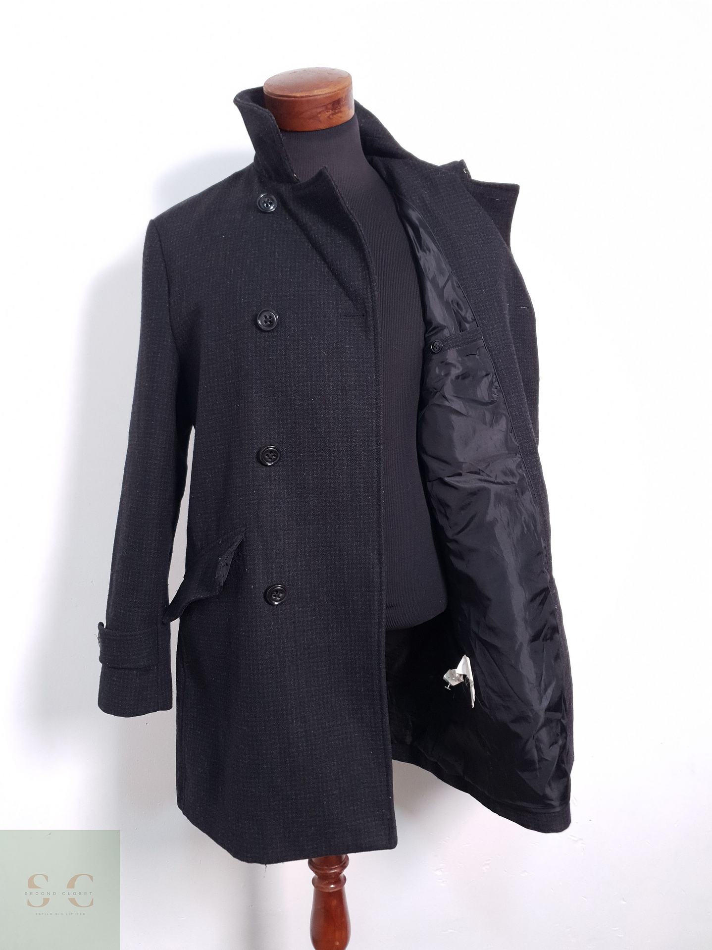 Abrigo Hombre Cedarwood State 50% lana Negro Con Textura Sutil Talla M 5