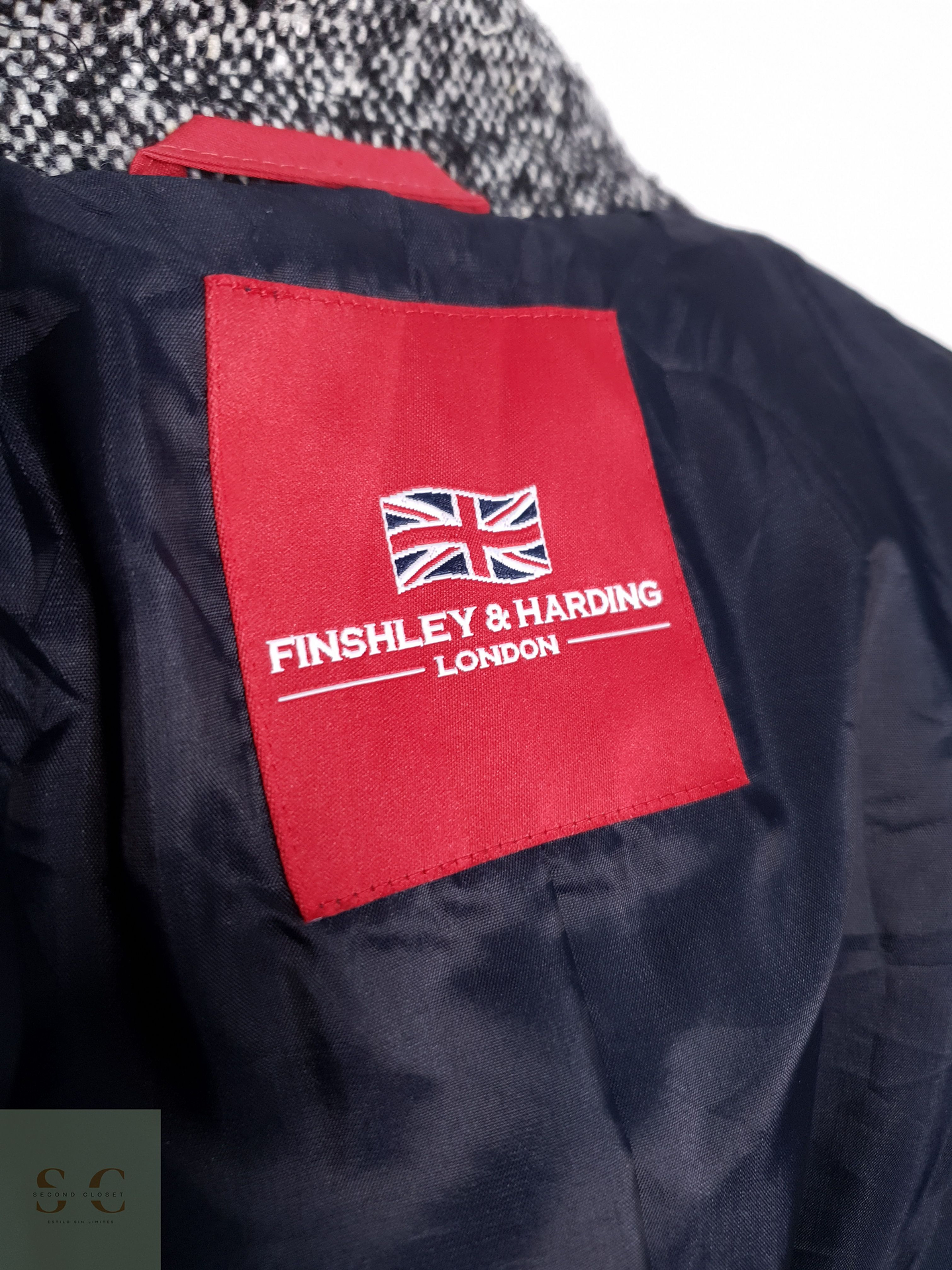 Abrigo Hombre Finshley & Harding Gris Jaspeado Talla M 5