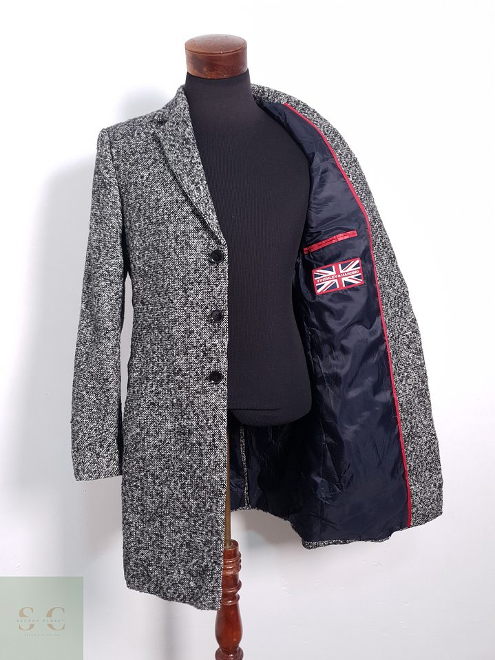 Abrigo Hombre Finshley & Harding Gris Jaspeado Talla M 1