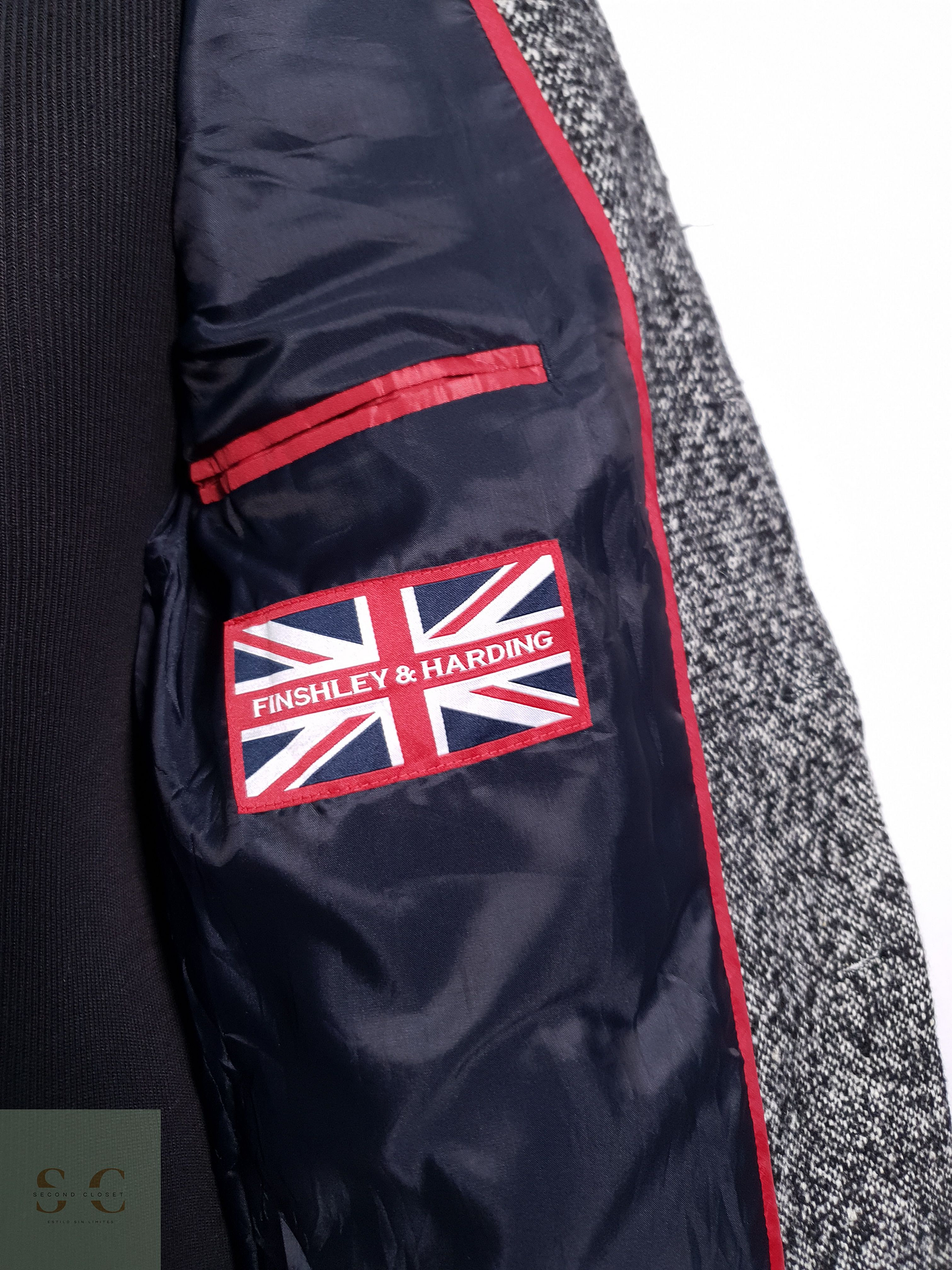 Abrigo Hombre Finshley & Harding Gris Jaspeado Talla M 8