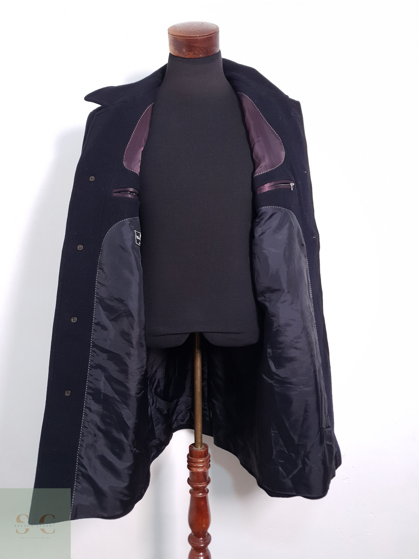 Abrigo Hombre Tailor & Son lana y cashmere Negro Talla L 6