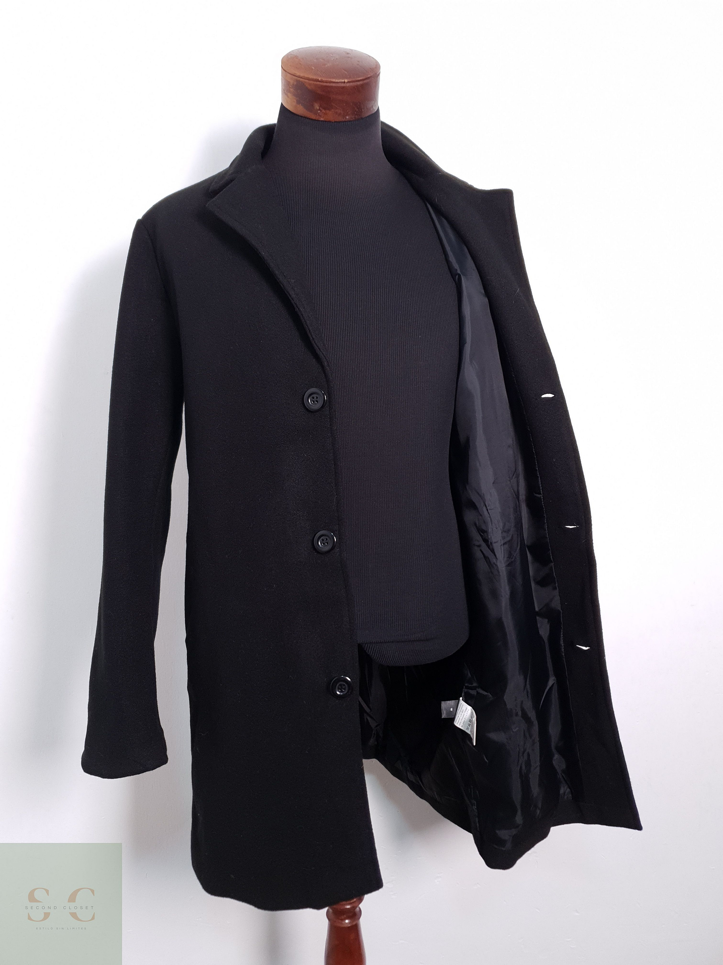 Abrigo Hombre Vintage Negro Talla M 4