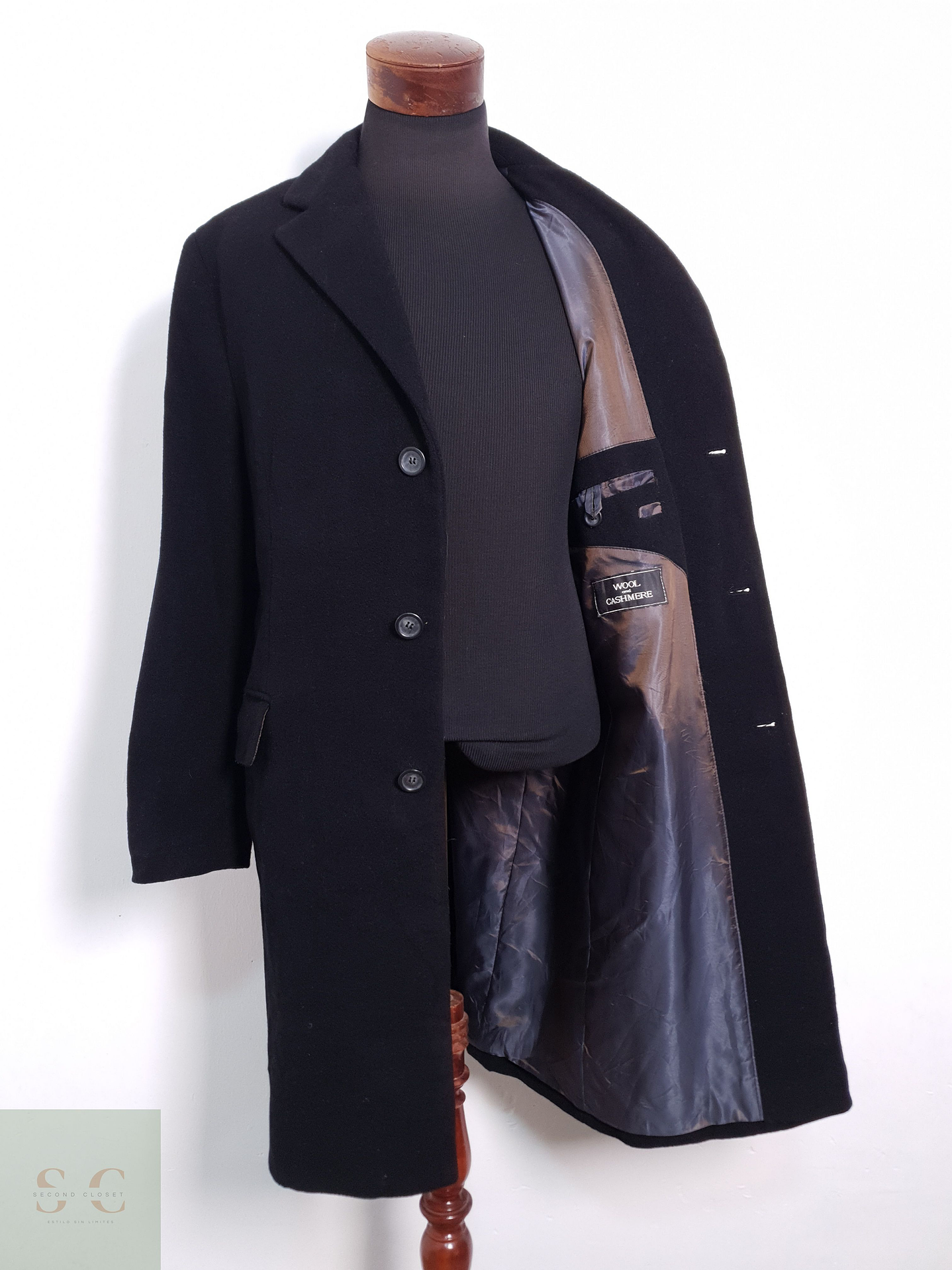 Abrigo Hombre Vintage Wool and Cashmere Negro Talla ML 9
