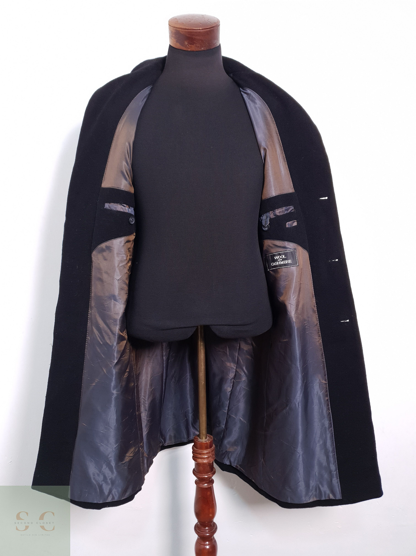 Abrigo Hombre Vintage Wool and Cashmere Negro Talla ML 10