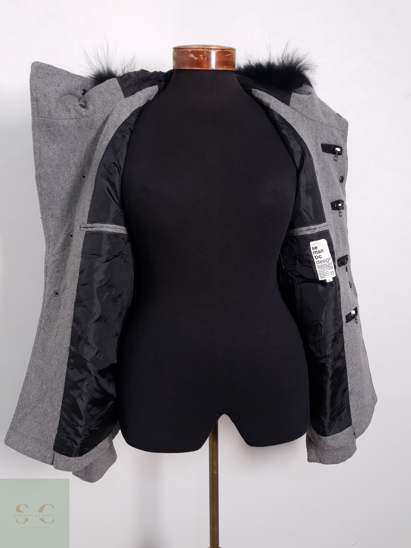 Abrigo Mujer Semantic Design 50% lana Gris Oscuro Talla L 2