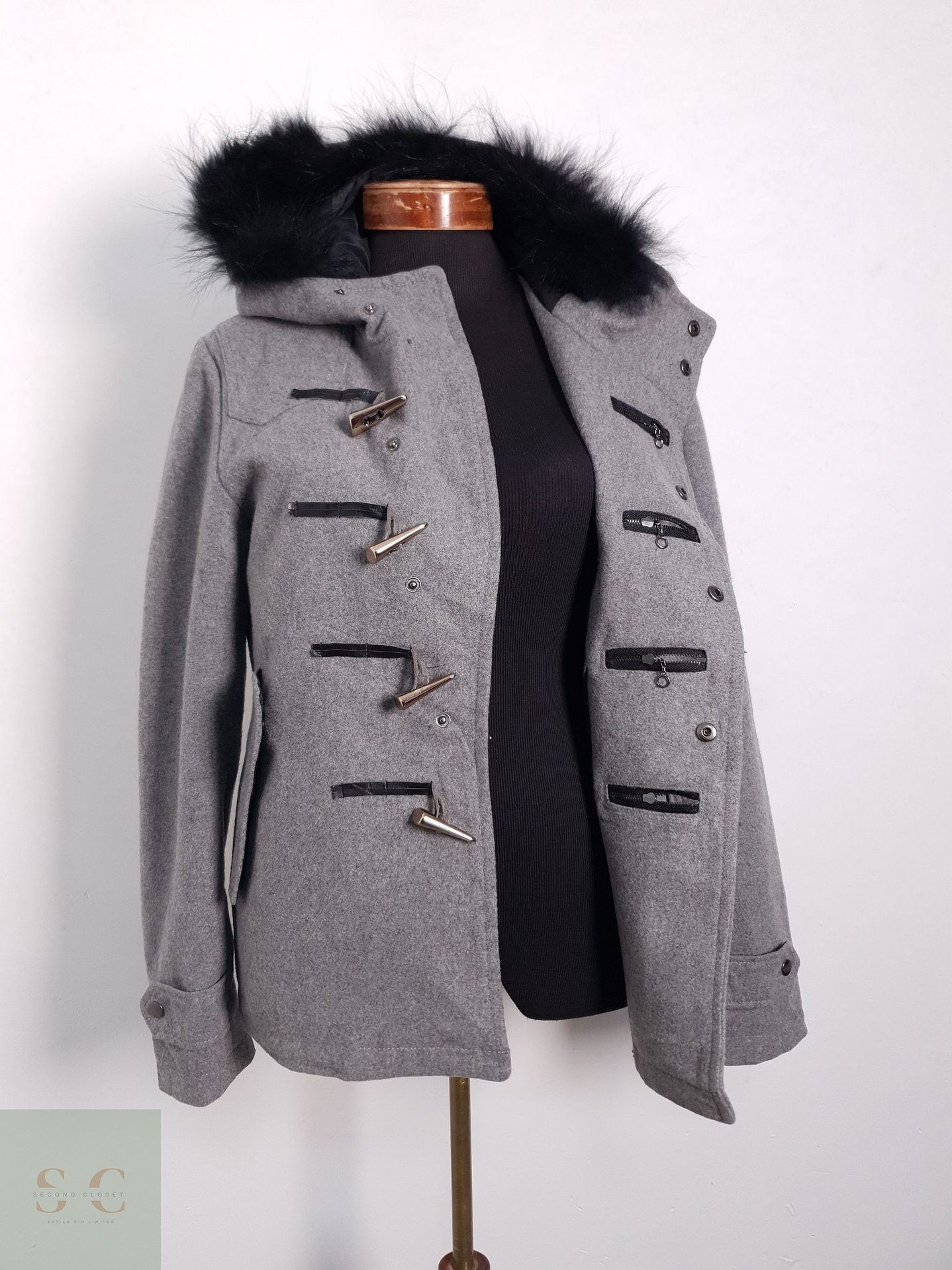 Abrigo Mujer Semantic Design 50% lana Gris Oscuro Talla L 4