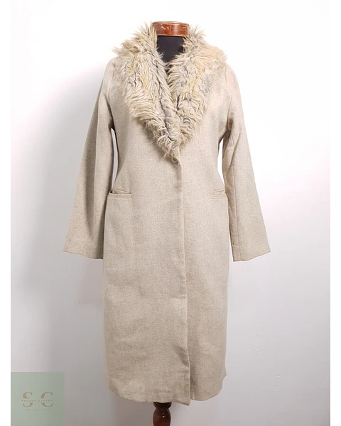 Abrigo Largo Mujer Zara Beige con Cuello de Pelo Lana – Talla XS