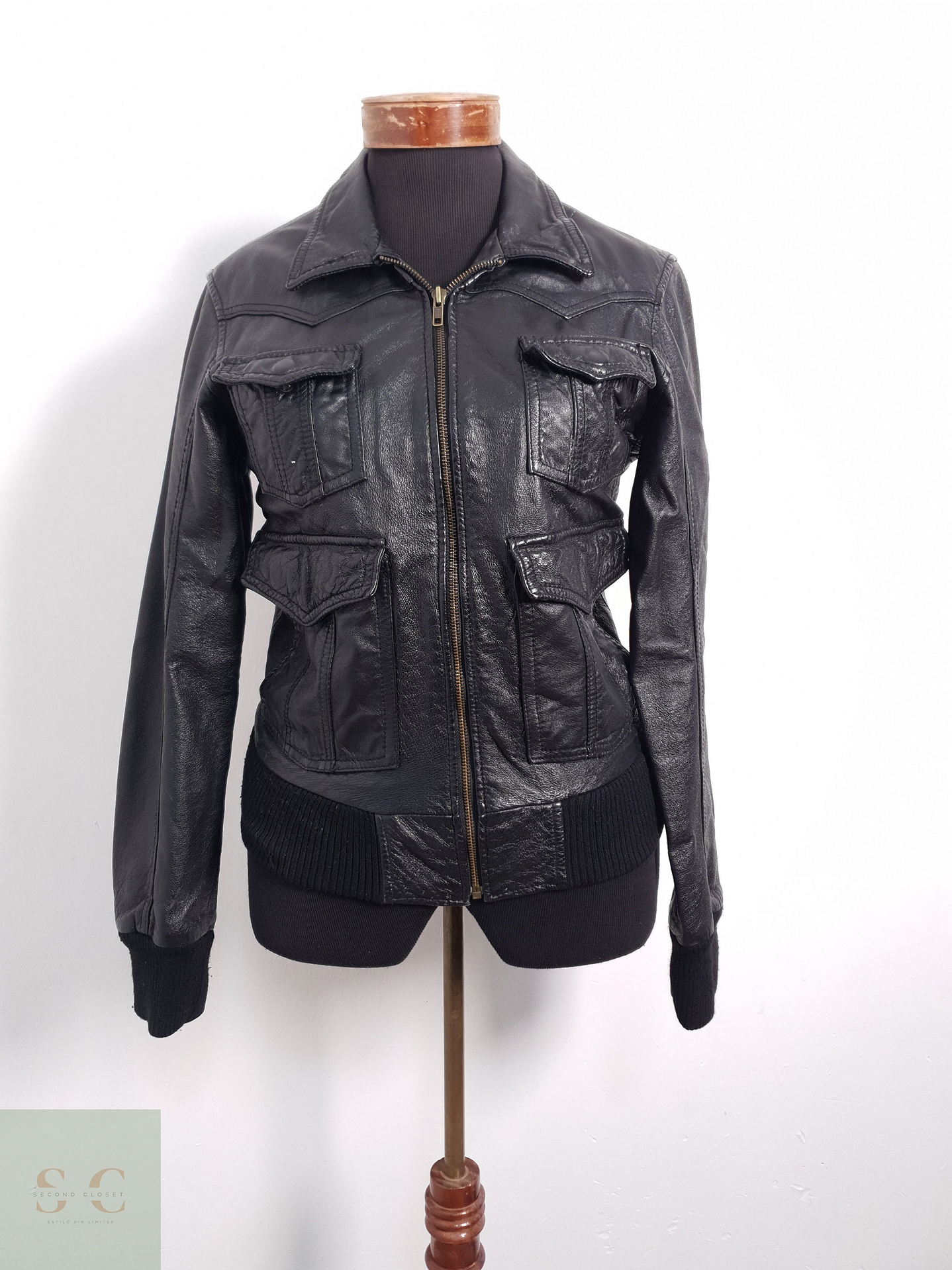 Chaqueta Mujer Vintage cuero Negro Talla S 1