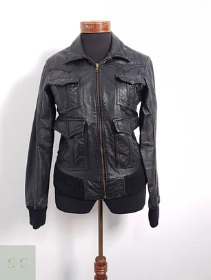 Chaqueta Mujer H&M vintage cuero autentico Negro Talla S
