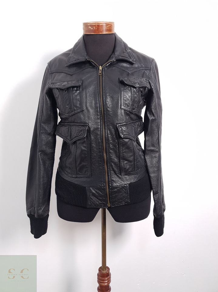 Chaqueta Mujer Vintage cuero Negro Talla S 1