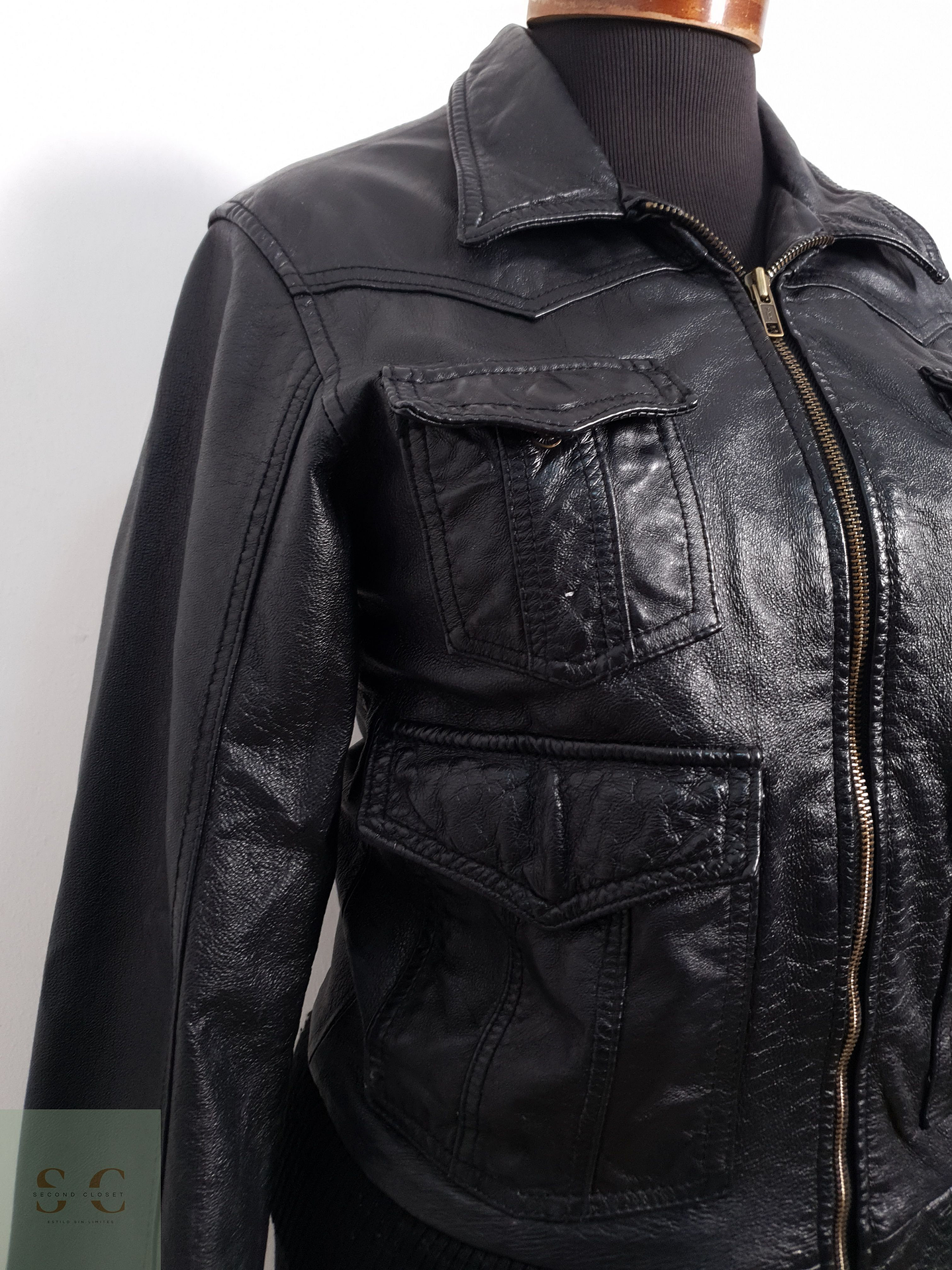 Chaqueta Mujer Vintage cuero Negro Talla S 2