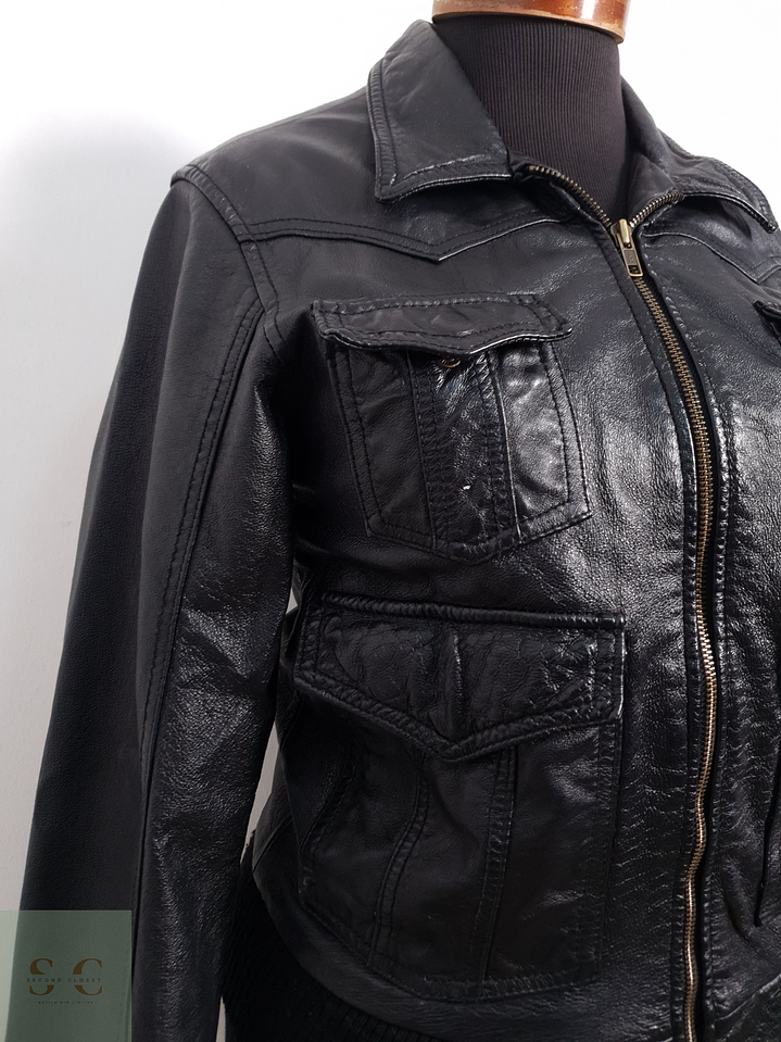 Chaqueta Mujer Vintage cuero Negro Talla S 2