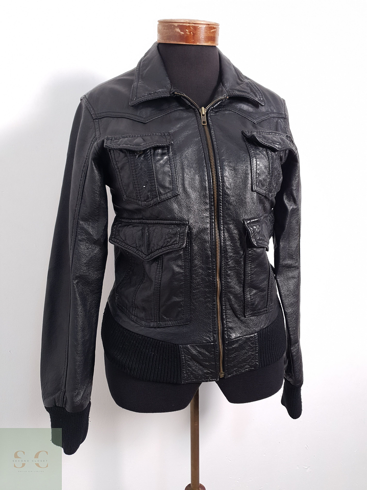 Chaqueta Mujer Vintage cuero Negro Talla S 3