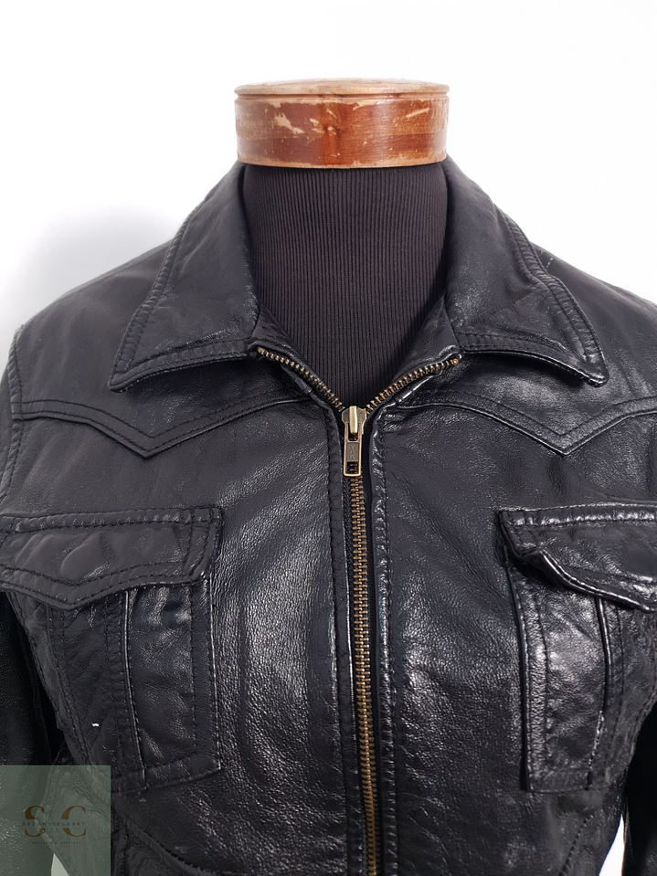 Chaqueta Mujer Vintage cuero Negro Talla S 4