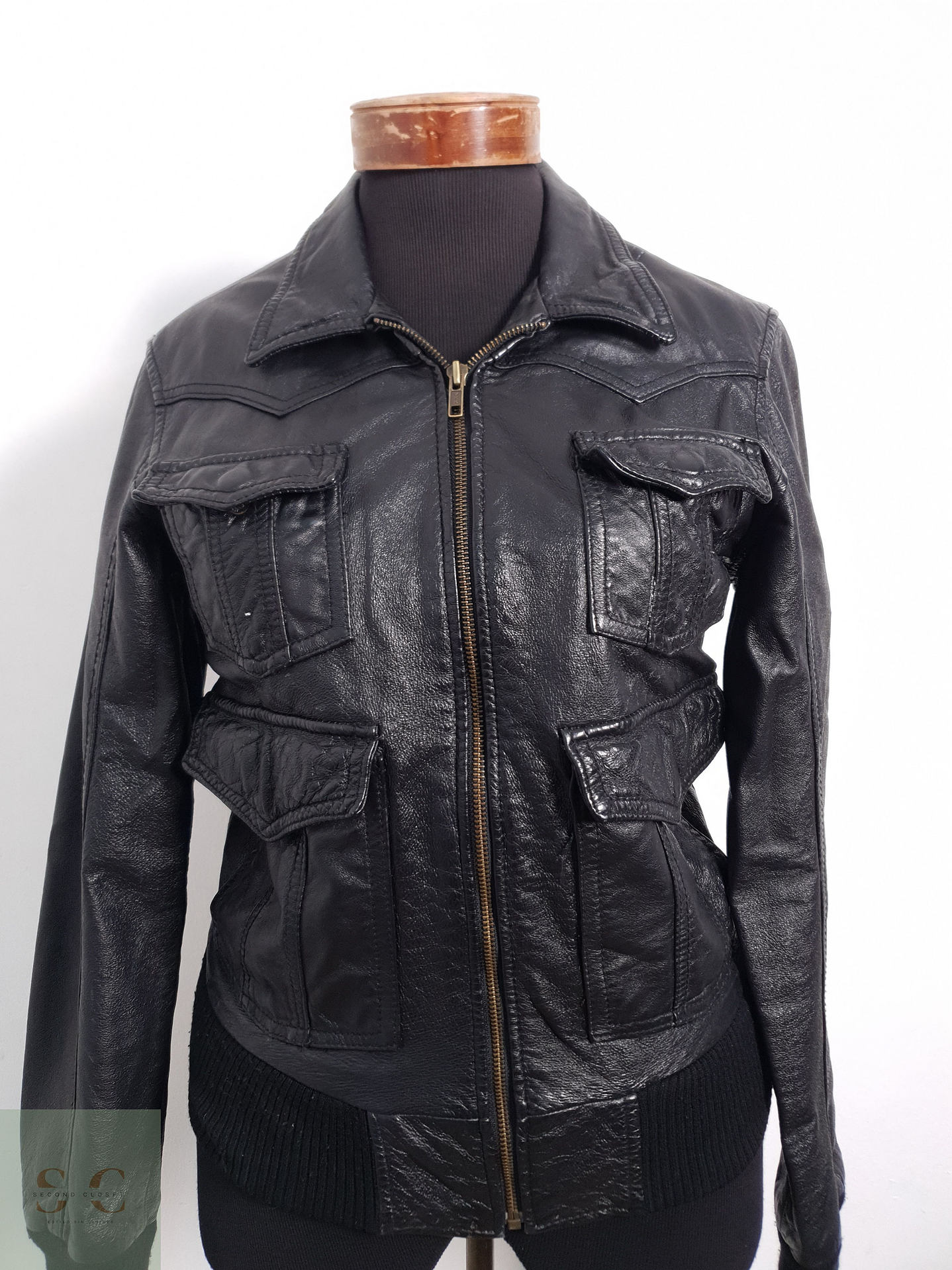 Chaqueta Mujer Vintage cuero Negro Talla S 5