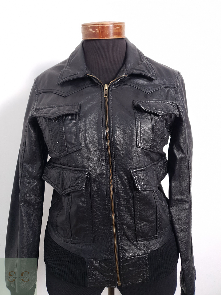 Chaqueta Mujer Vintage cuero Negro Talla S 5