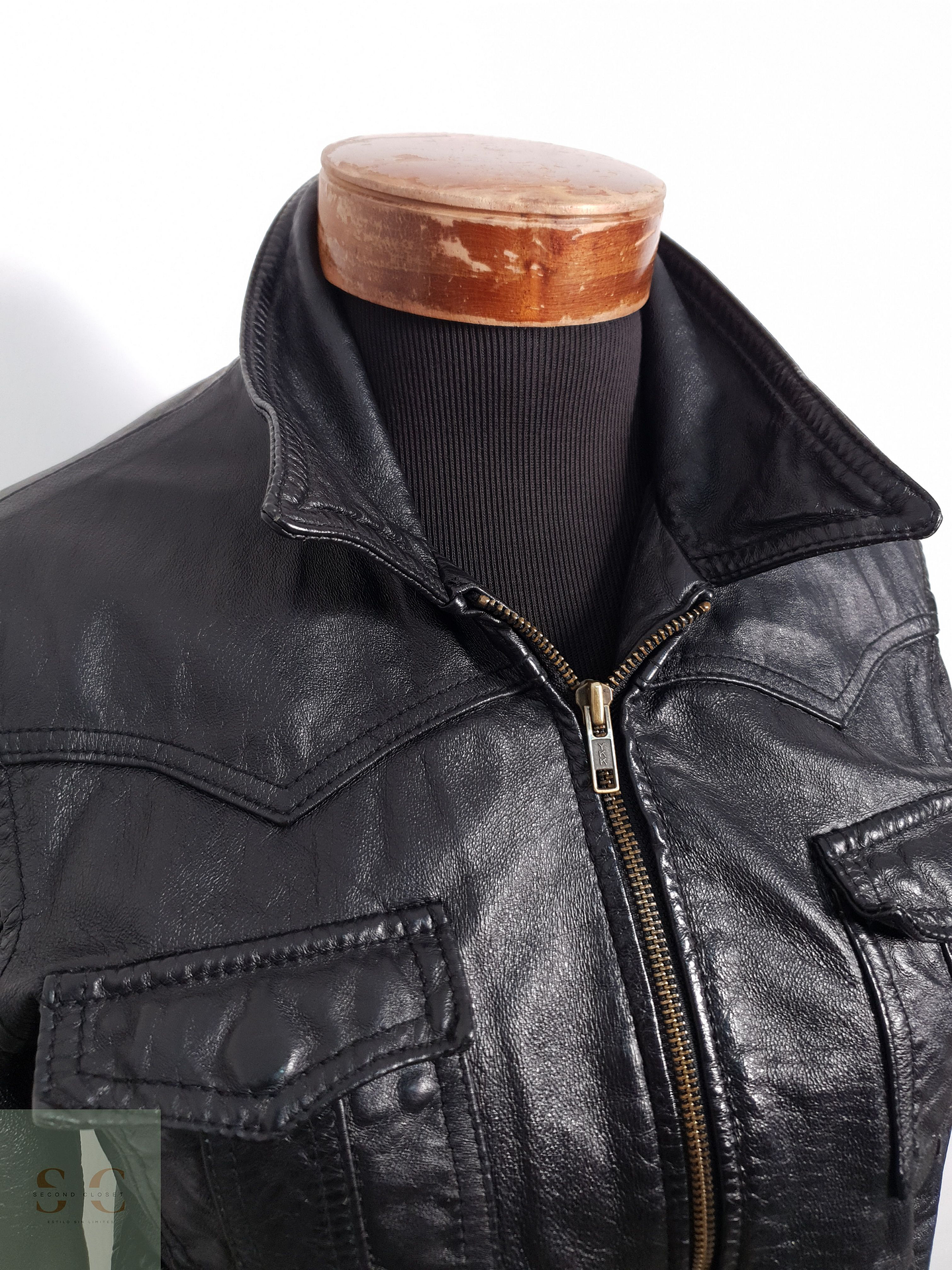 Chaqueta Mujer Vintage cuero Negro Talla S 7