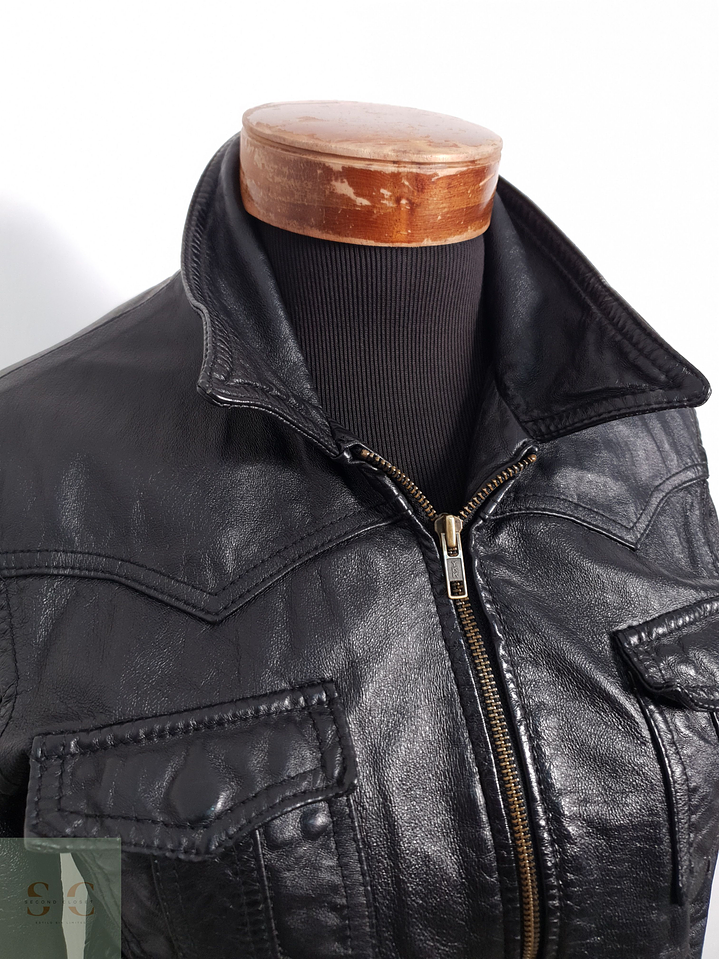Chaqueta Mujer Vintage cuero Negro Talla S 7